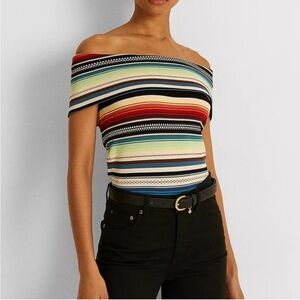 FINAL SALE LAUREN RALPH LAUREN Striped Off-Shoulder Sweater Multi Color - NWT